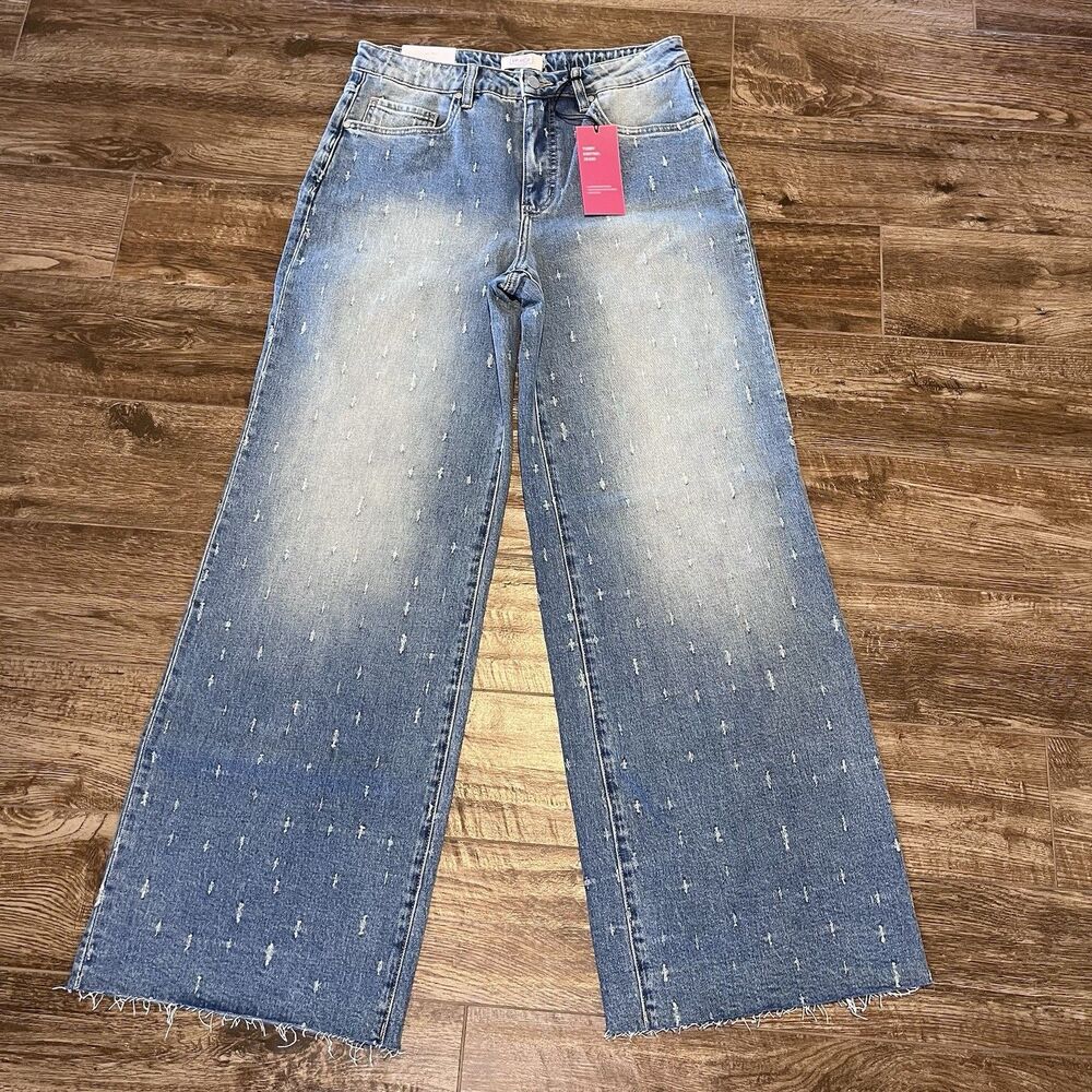Women’s Moco Boutique Wide Leg Jeans Size 11 Blue Denim High Waist Tummy Control